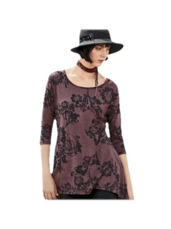 Peruvian Connection Tops - Peruvian Connection 3/4 Sleeve Floral Burnout Tunic Top Shirt XL Whimsigoth